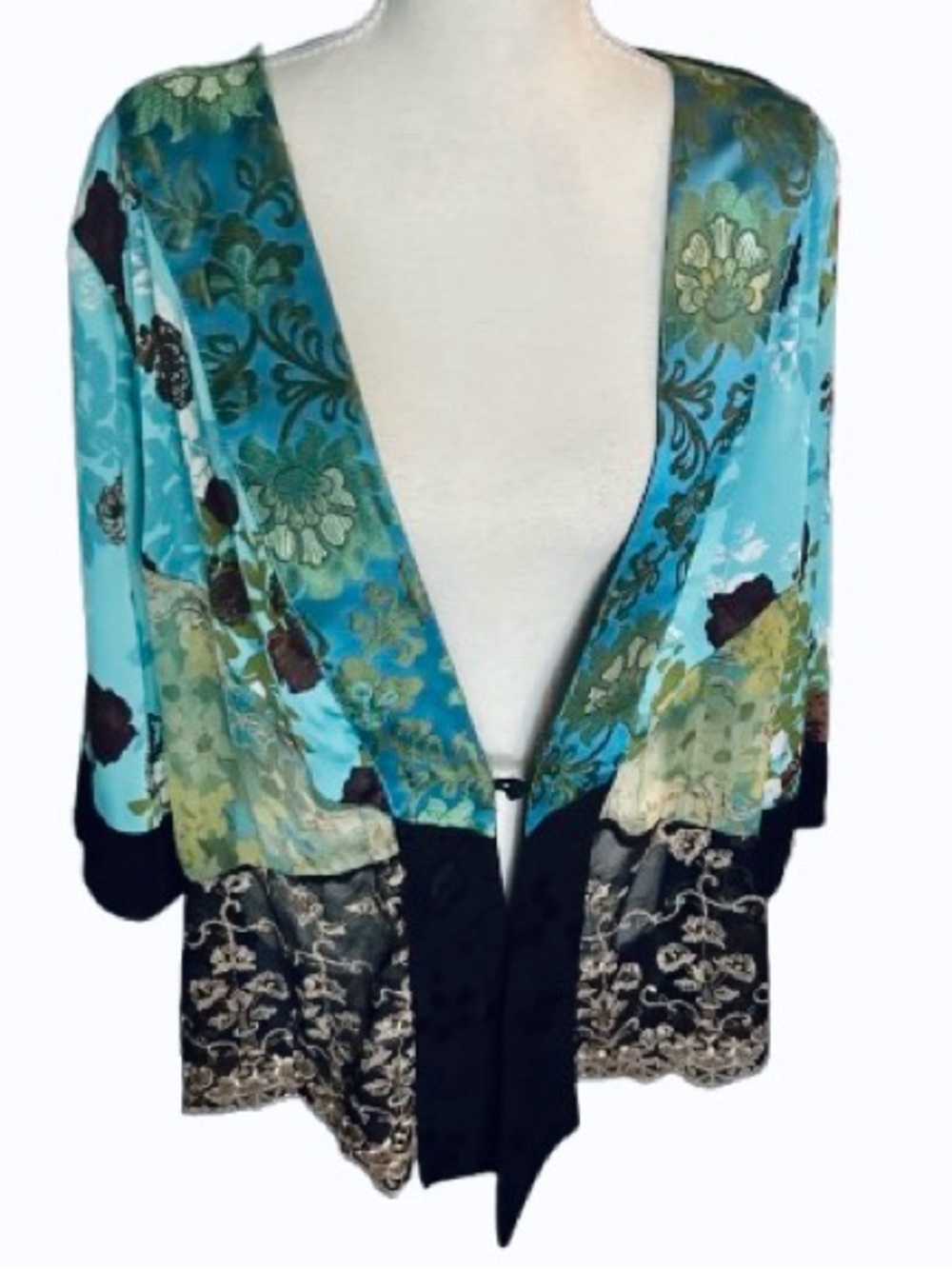 Fairy Vintage SPENCER ALEXIS Kimono 2X 1X Plus Floral Sheer Boho Jacket Cardigan